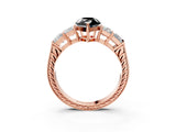 Rose gold Fancy Black Pear Cut Solitaire Princess Side Stone Engraved Band Prong Setting Ring_15