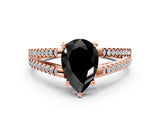 Rose gold Fancy Black Pear Cut Solitaire Split Shank Pavé Diamond Engagement Ring