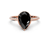Rose gold Fancy Black Pear Cut Solitaire Split Shank Pave Diamond Engagement Ring with Four-Prong Setting