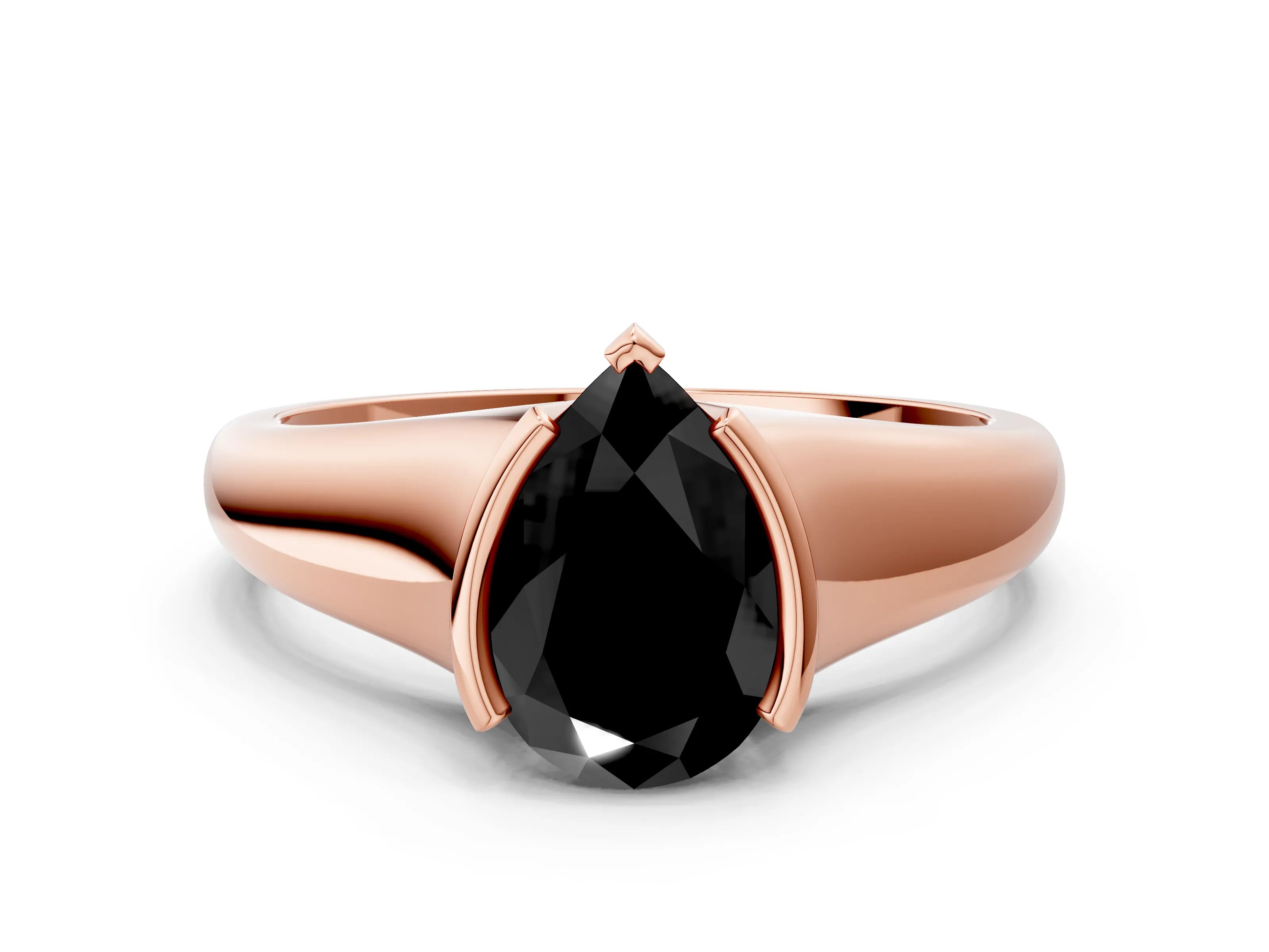 Rose gold Fancy Black Pear Cut Solitaire Tension Set Diamond Ring with Split Shank Band