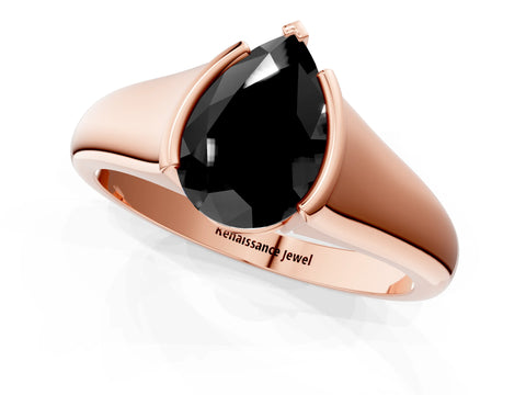 Rose gold Fancy Black Pear Cut Solitaire Tension Set Diamond Ring with Split Shank Band_1