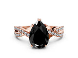 Rose gold Fancy Black Pear Cut Solitaire Twist Pave Diamond Engagement Ring with Prong Setting