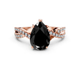 Rose gold Fancy Black Pear Cut Solitaire Twist Pave Diamond Engagement Ring with Prong Setting_36