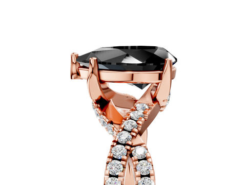 Rose gold Fancy Black Pear Cut Solitaire Twist Pave Diamond Engagement Ring with Prong Setting_41
