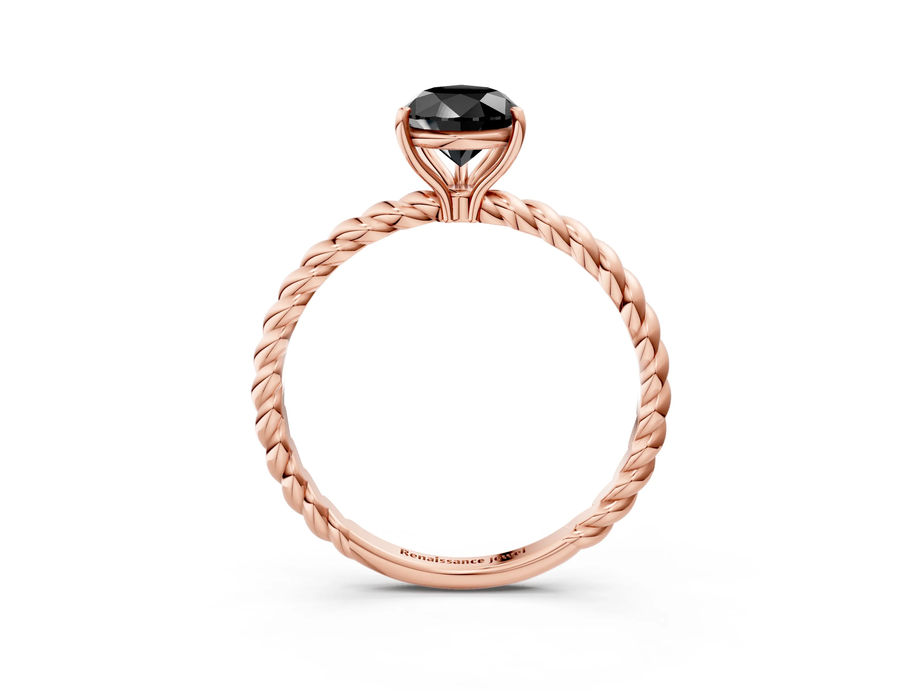 Rose gold Fancy Black Pear Cut Solitaire Twisted Band 4-Prong Ring_3