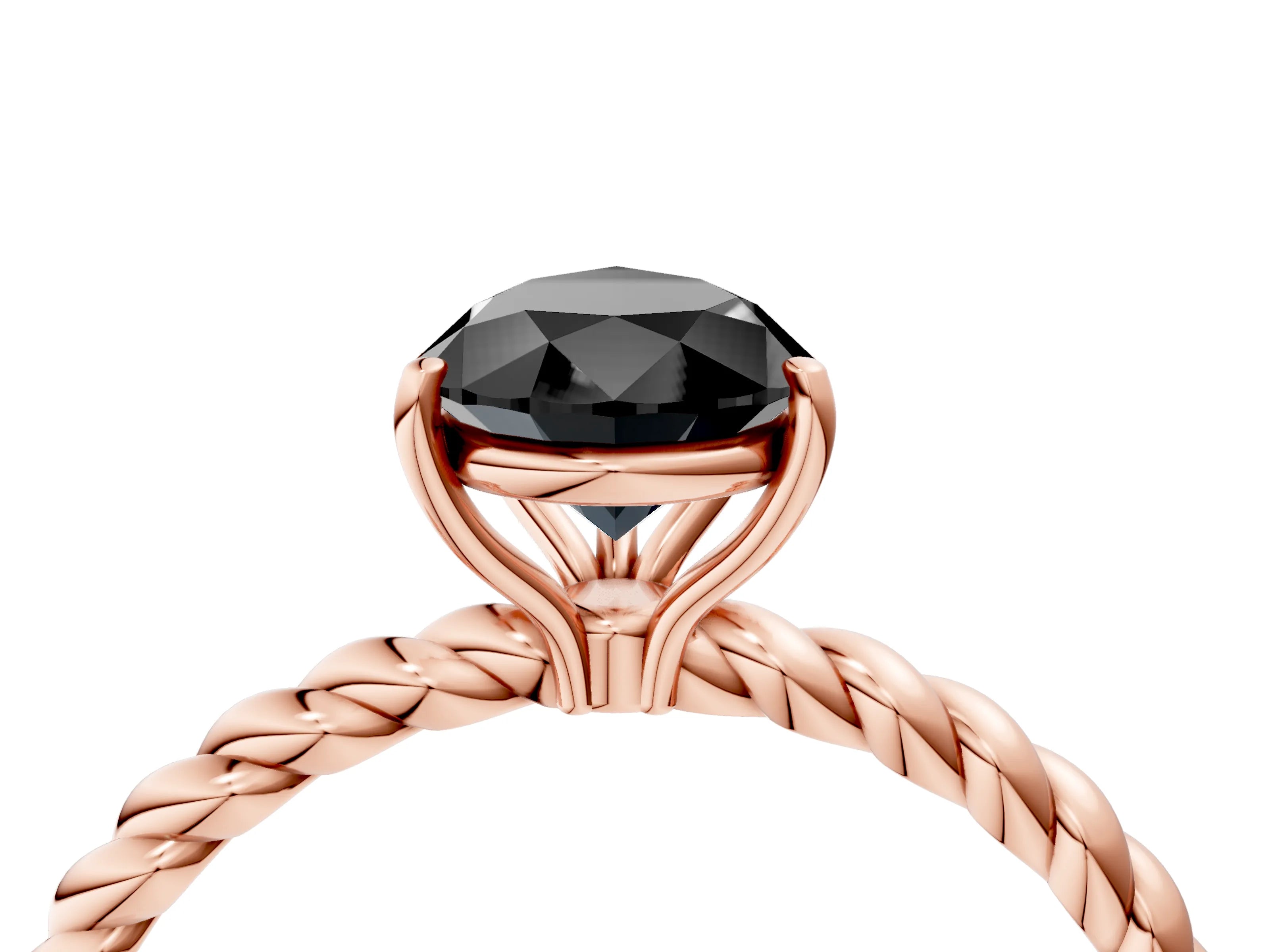 Rose gold Fancy Black Pear Cut Solitaire Twisted Band 4-Prong Ring_4