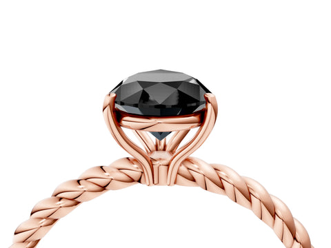 Rose gold Fancy Black Pear Cut Solitaire Twisted Band 4-Prong Ring_4