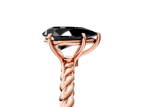 Rose gold Fancy Black Pear Cut Solitaire Twisted Band 4-Prong Ring_5