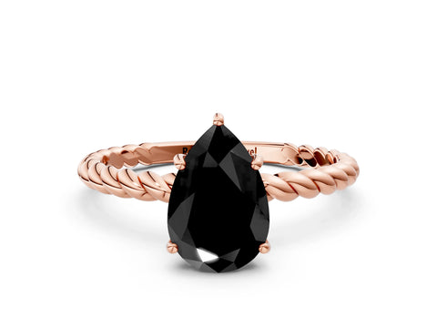 Rose gold Fancy Black Pear Cut Solitaire Twisted Band 4-Prong Ring