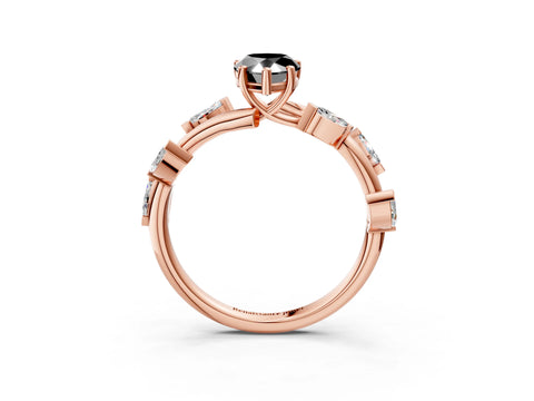 Rose gold Fancy Black Pear Cut Solitaire Twisted Band Marquise Accent Prong Setting Ring_3