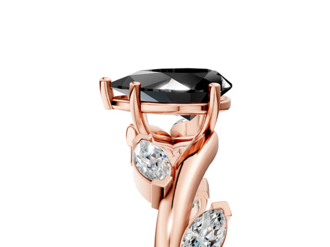 Rose gold Fancy Black Pear Cut Solitaire Twisted Band Marquise Accent Prong Setting Ring_5