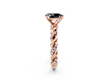 Rose gold Fancy Black Pear Cut Solitaire Twisted Band with Pavé Accents and Four-Prong Setting_2