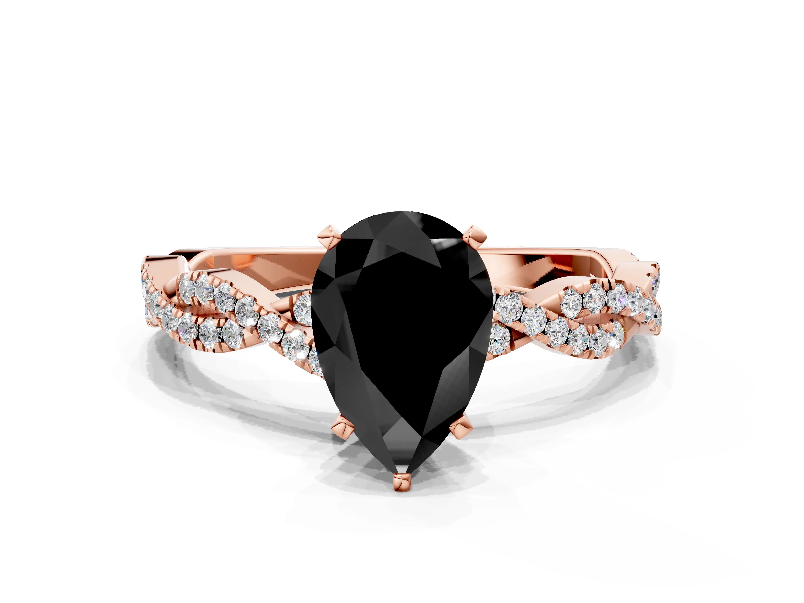 Rose gold Fancy Black Pear Cut Solitaire Twisted Pave Band with Four-Prong Setting_3