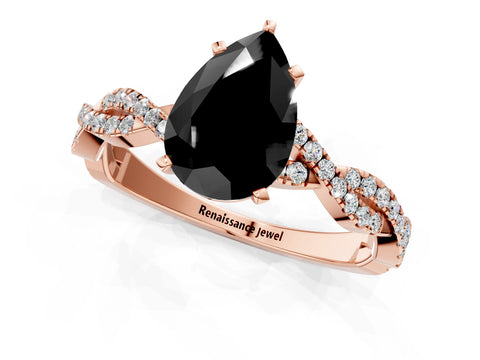 Rose gold Fancy Black Pear Cut Solitaire Twisted Pave Band with Four-Prong Setting_4
