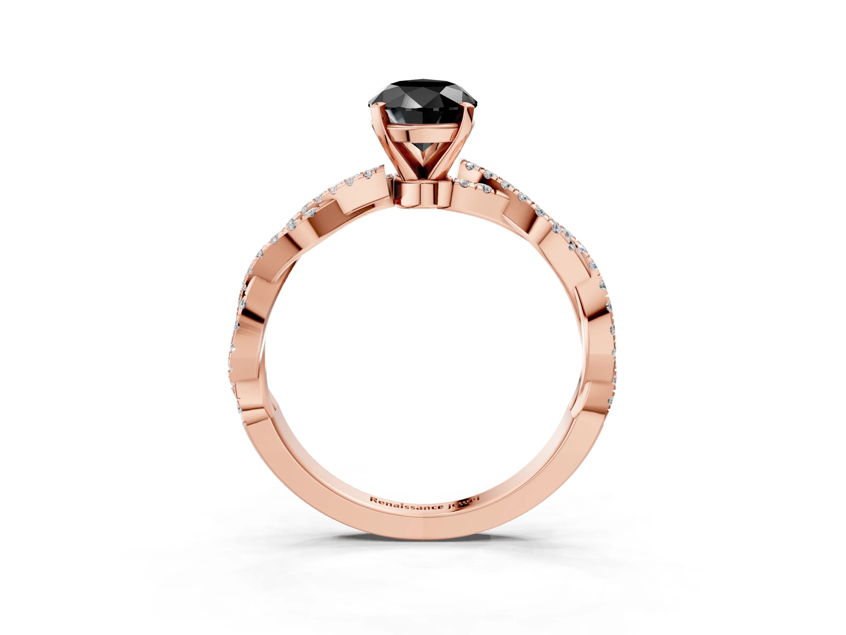 Rose gold Fancy Black Pear Cut Solitaire Twisted Pave Band with Four-Prong Setting_6