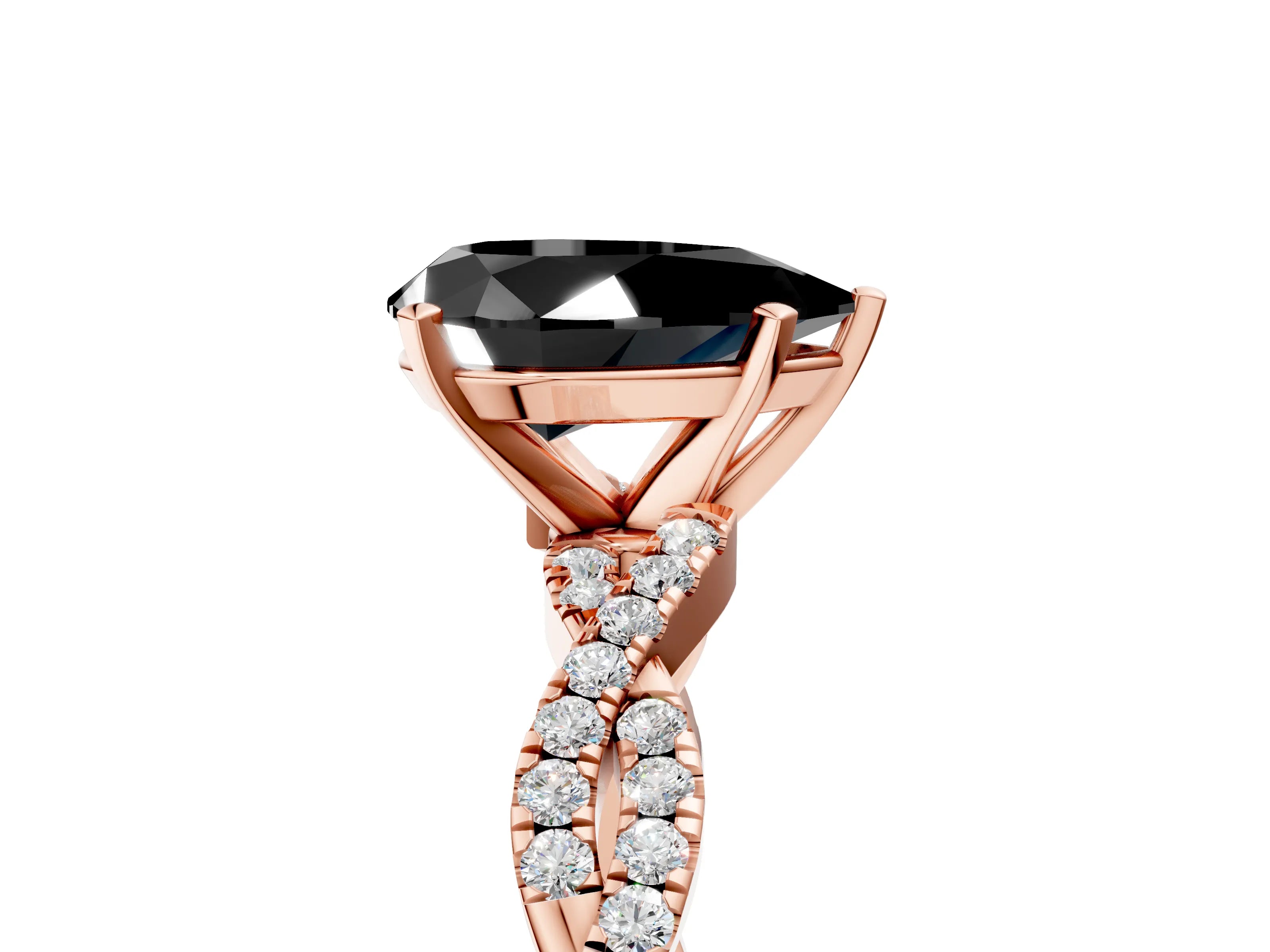 Rose gold Fancy Black Pear Cut Solitaire Twisted Pave Band with Four-Prong Setting_8