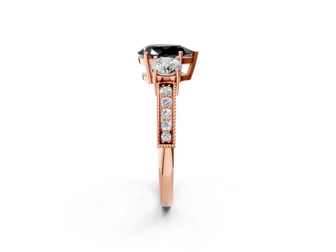 Rose gold Fancy Black Pear Cut Three-Stone Diamond Ring with Pavé Band and Four-Prong Setting_2