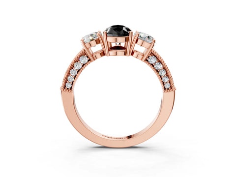 Rose gold Fancy Black Pear Cut Three-Stone Diamond Ring with Pavé Band and Four-Prong Setting_3