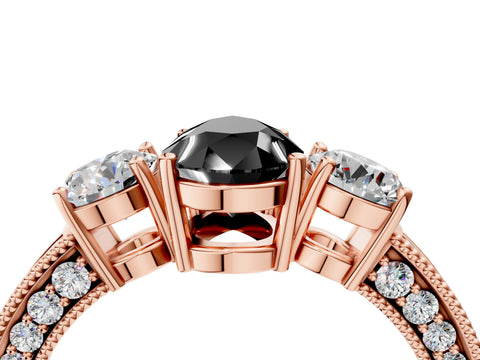 Rose gold Fancy Black Pear Cut Three-Stone Diamond Ring with Pavé Band and Four-Prong Setting_4