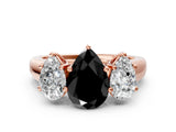 Rose gold Fancy Black Pear Cut Three-Stone Diamond Ring with Prong Setting on a Classic Band_12