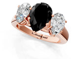 Rose gold Fancy Black Pear Cut Three-Stone Diamond Ring with Prong Setting on a Classic Band_13