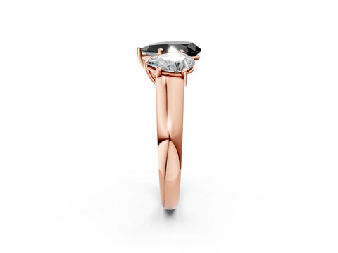 Rose gold Fancy Black Pear Cut Three-Stone Diamond Ring with Prong Setting on a Classic Band_2