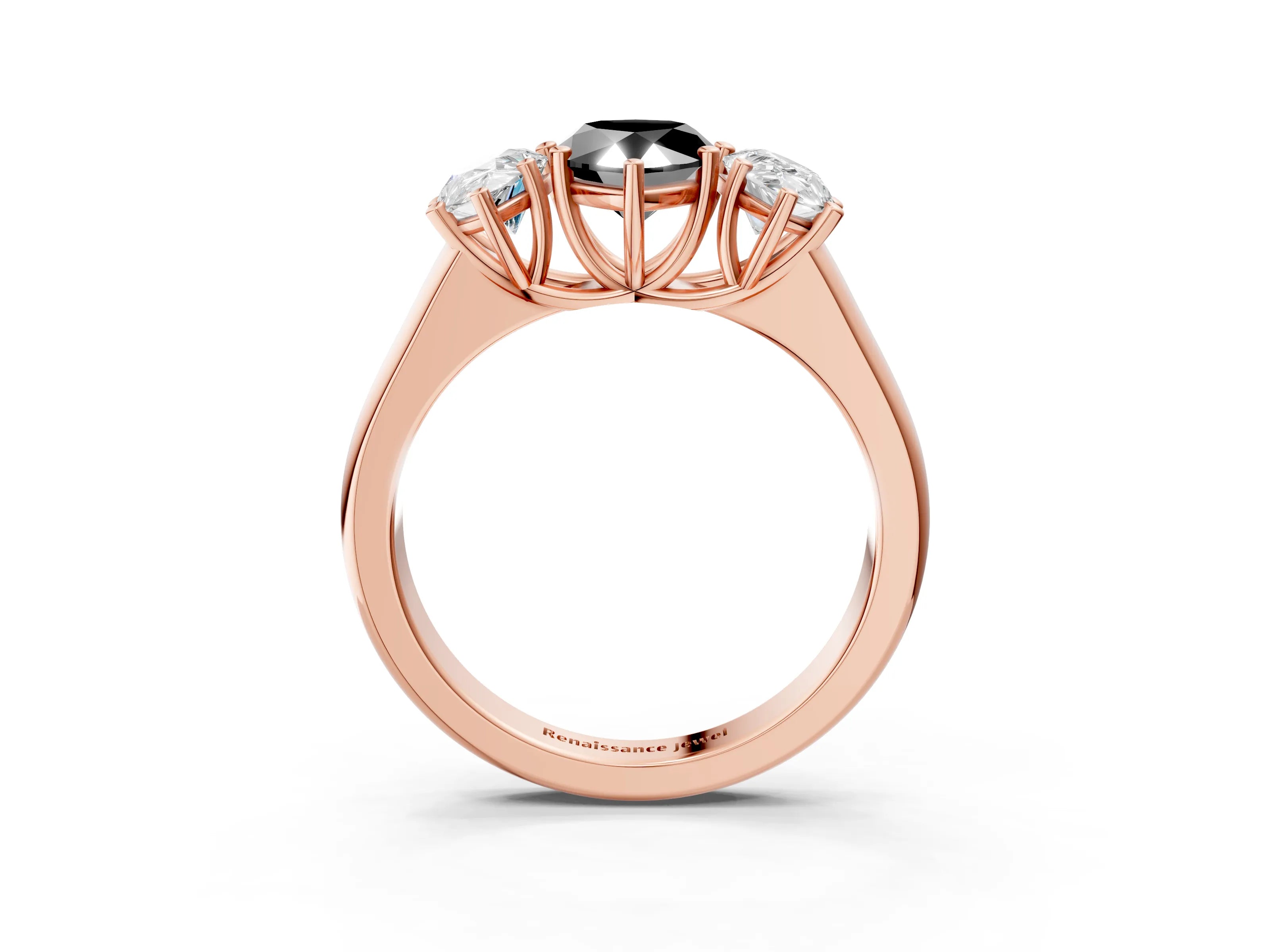 Rose gold Fancy Black Pear Cut Three-Stone Diamond Ring with Prong Setting on a Classic Band_3