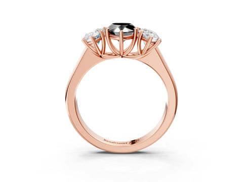 Rose gold Fancy Black Pear Cut Three-Stone Diamond Ring with Prong Setting on a Classic Band_3