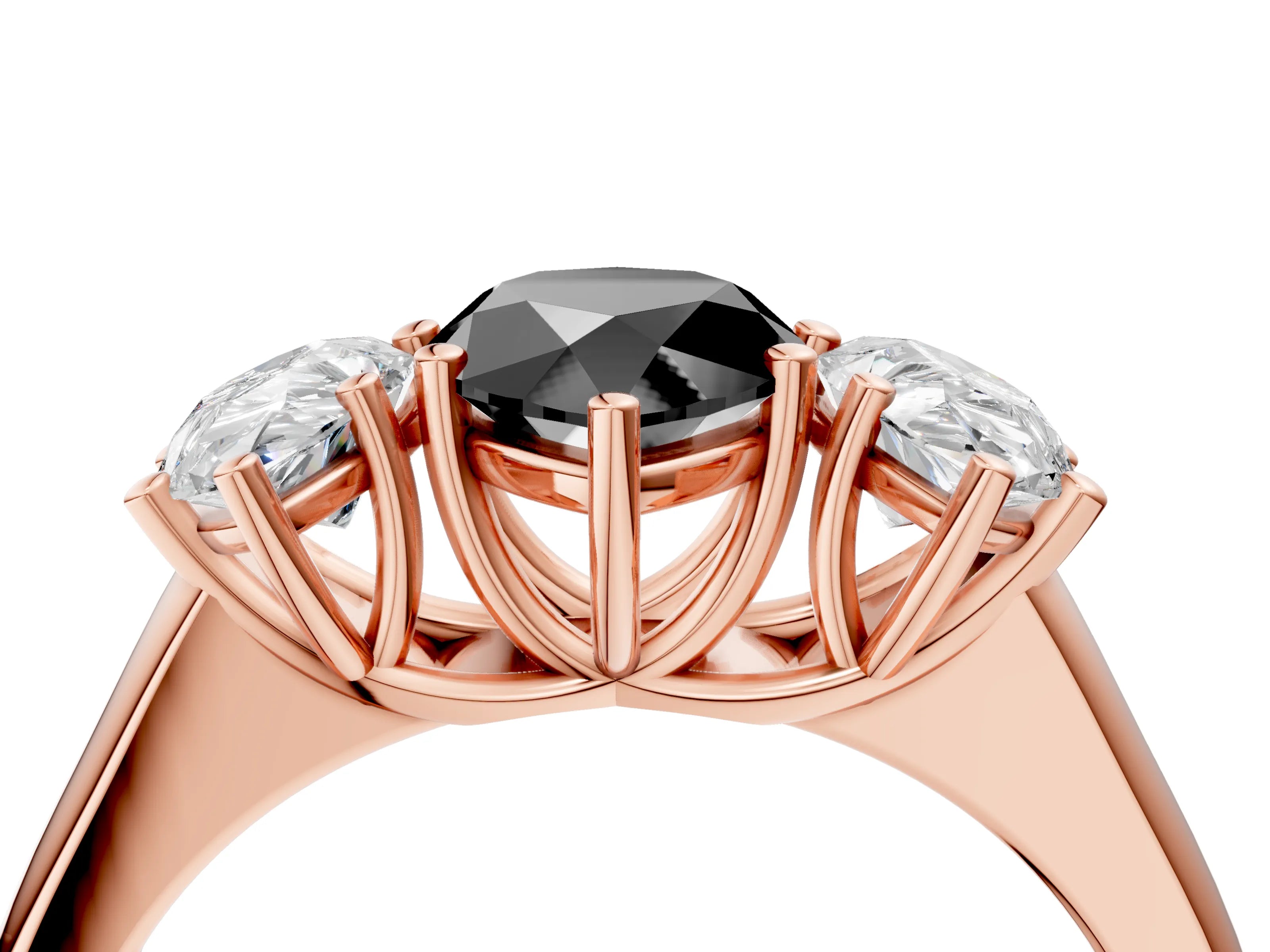 Rose gold Fancy Black Pear Cut Three-Stone Diamond Ring with Prong Setting on a Classic Band_4