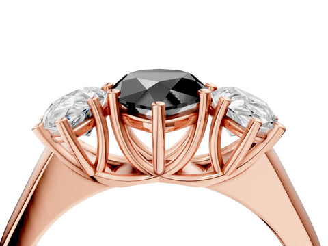 Rose gold Fancy Black Pear Cut Three-Stone Diamond Ring with Prong Setting on a Classic Band_4