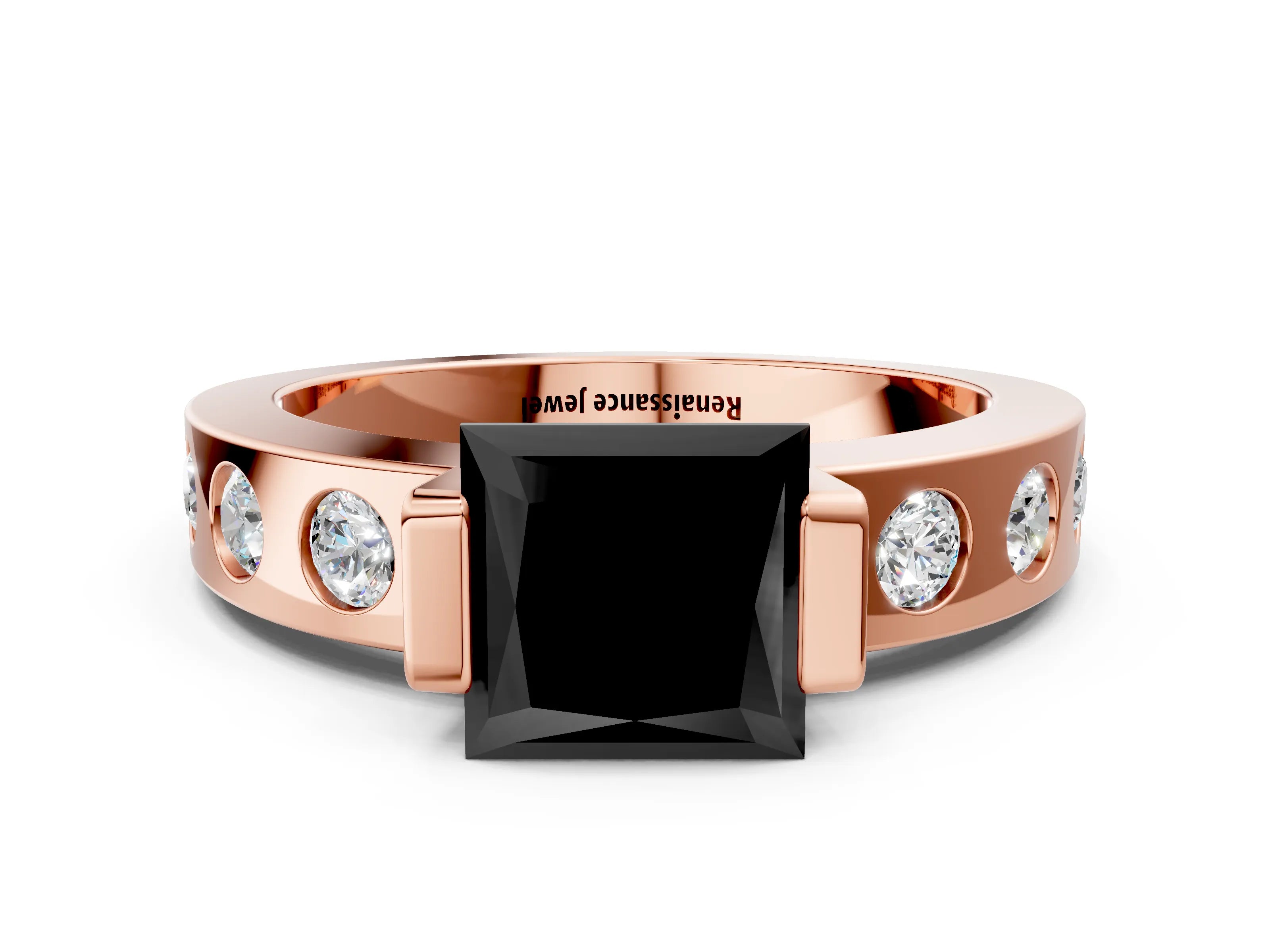 Rose gold Fancy Black Princess Cut Brilliant Channel-Set Diamond Ring with Bezel Prong Setting