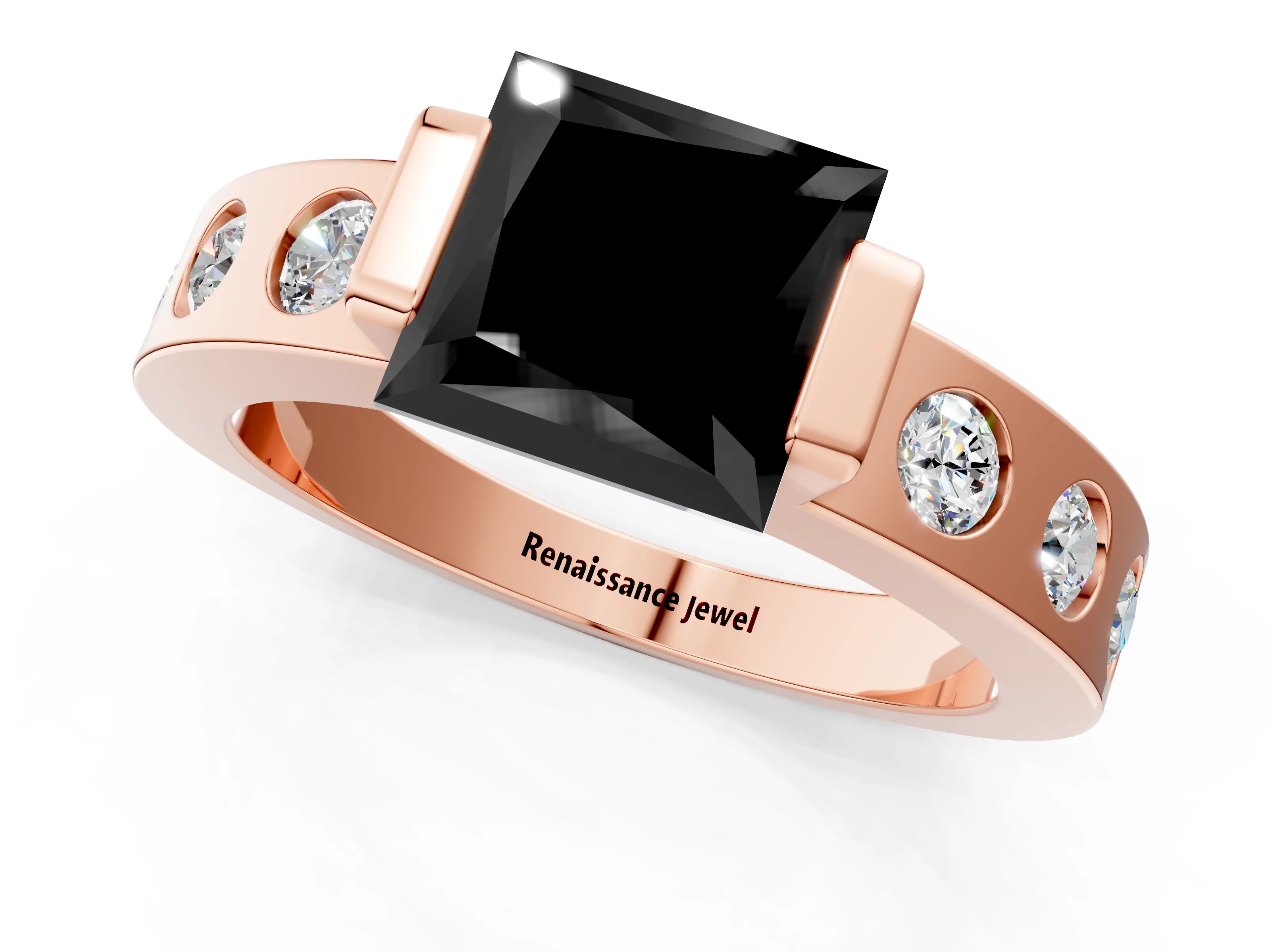 Rose gold Fancy Black Princess Cut Brilliant Channel-Set Diamond Ring with Bezel Prong Setting_1