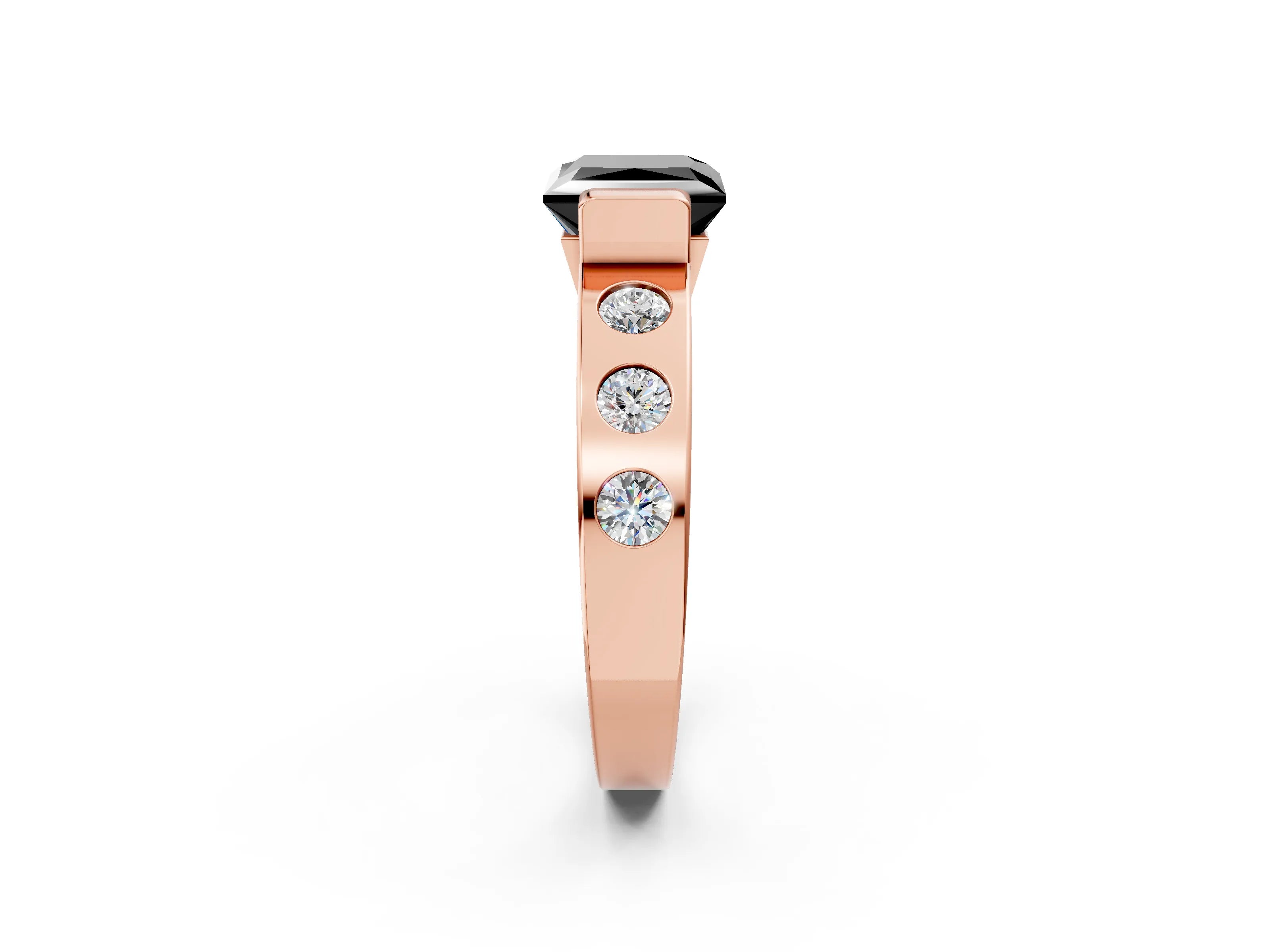 Rose gold Fancy Black Princess Cut Brilliant Channel-Set Diamond Ring with Bezel Prong Setting_2