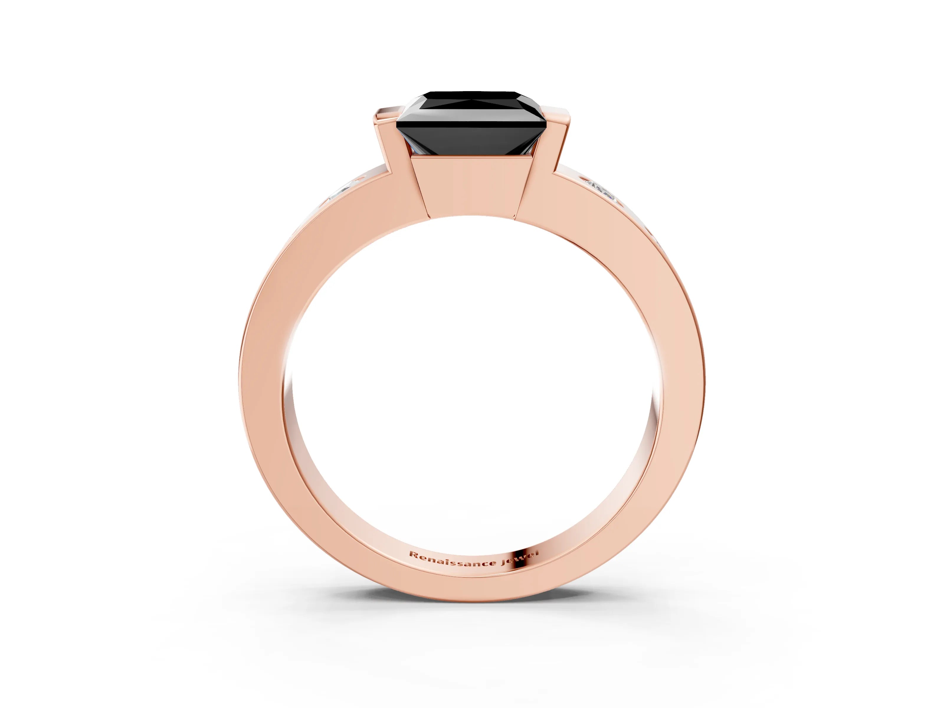 Rose gold Fancy Black Princess Cut Brilliant Channel-Set Diamond Ring with Bezel Prong Setting_3