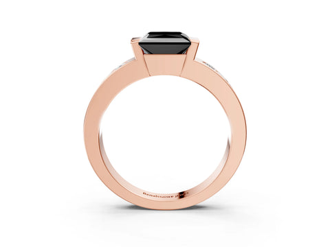 Rose gold Fancy Black Princess Cut Brilliant Channel-Set Diamond Ring with Bezel Prong Setting_3