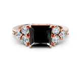 Rose gold Fancy Black Princess Cut Brilliant Diamond Cluster Accent Solitaire Ring with Prong Setting
