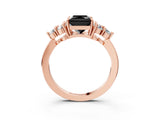 Rose gold Fancy Black Princess Cut Brilliant Diamond Cluster Accent Solitaire Ring with Prong Setting_3