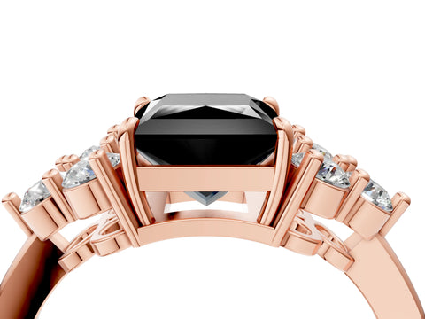 Rose gold Fancy Black Princess Cut Brilliant Diamond Cluster Accent Solitaire Ring with Prong Setting_4