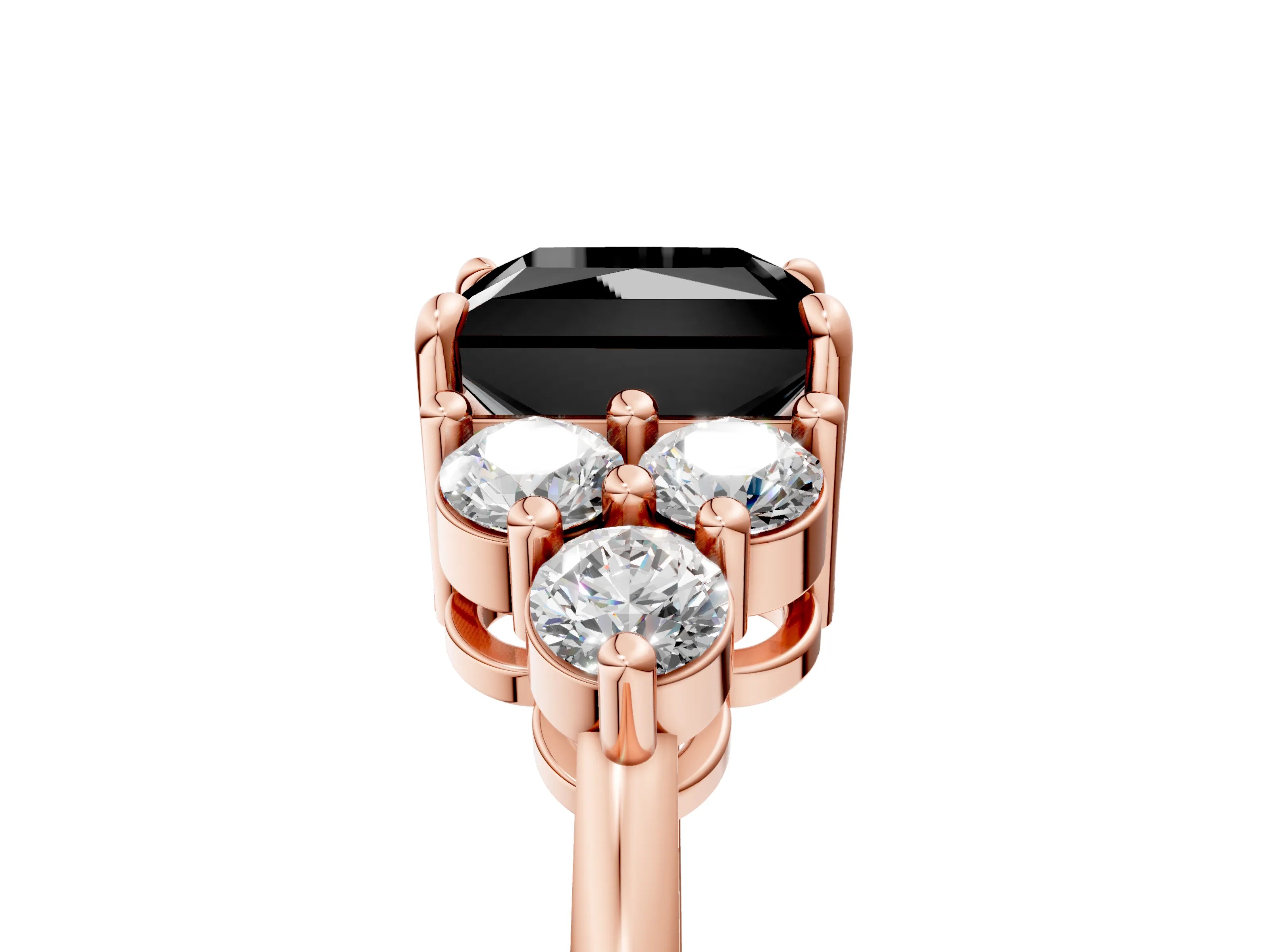Rose gold Fancy Black Princess Cut Brilliant Diamond Cluster Accent Solitaire Ring with Prong Setting_5