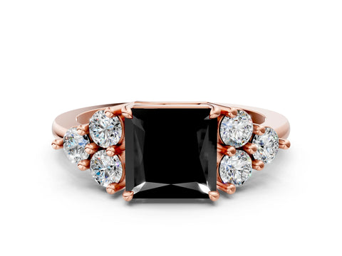 Rose gold Fancy Black Princess Cut Brilliant Diamond Cluster Accent Solitaire Ring with Prong Setting