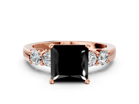 Rose gold Fancy Black Princess Cut Brilliant Diamond Five-Stone Engagement Ring with Prong Setting on a Classic Band_3