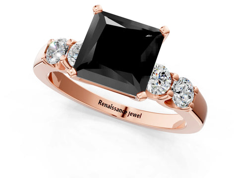 Rose gold Fancy Black Princess Cut Brilliant Diamond Five-Stone Engagement Ring with Prong Setting on a Classic Band_4