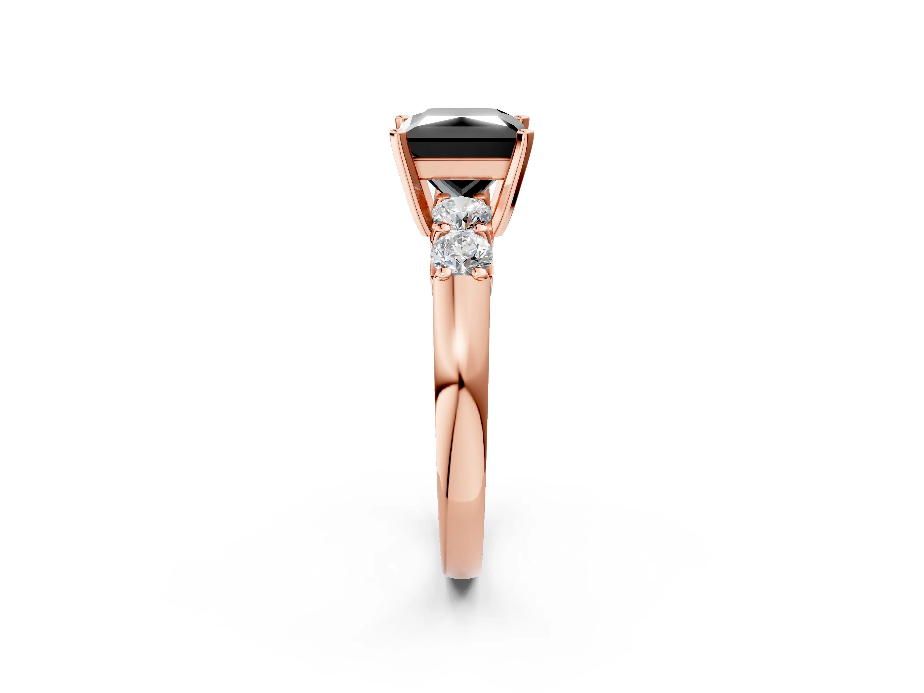 Rose gold Fancy Black Princess Cut Brilliant Diamond Five-Stone Engagement Ring with Prong Setting on a Classic Band_5