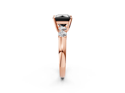 Rose gold Fancy Black Princess Cut Brilliant Diamond Five-Stone Engagement Ring with Prong Setting on a Classic Band_5