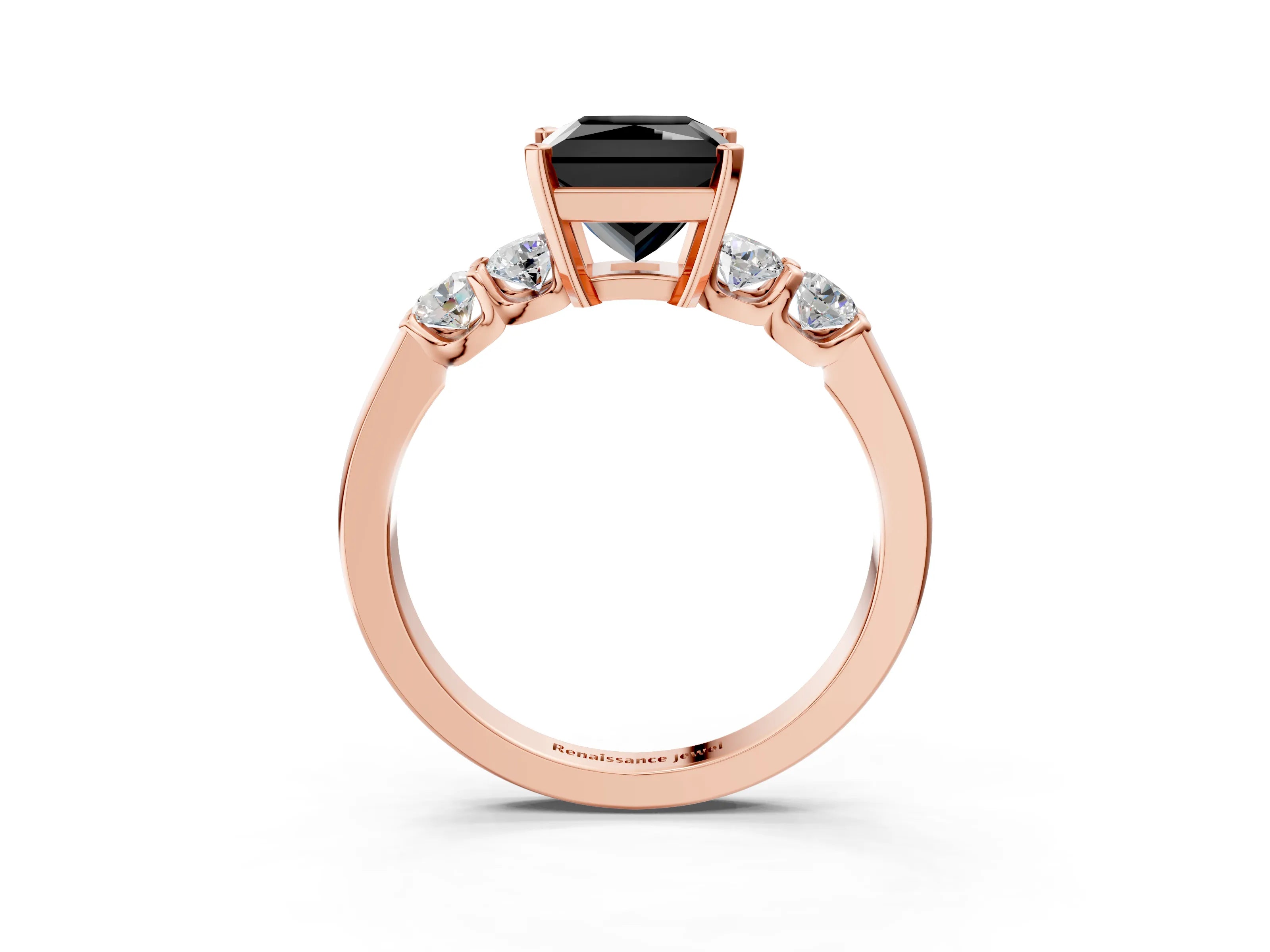 Rose gold Fancy Black Princess Cut Brilliant Diamond Five-Stone Engagement Ring with Prong Setting on a Classic Band_6