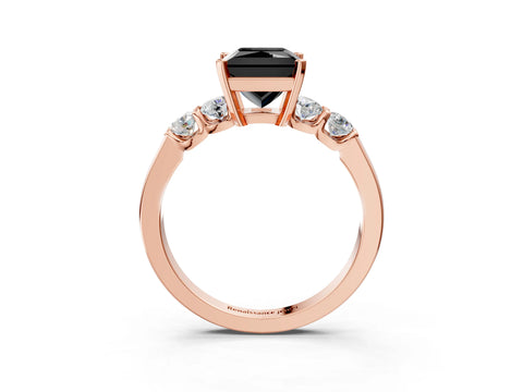 Rose gold Fancy Black Princess Cut Brilliant Diamond Five-Stone Engagement Ring with Prong Setting on a Classic Band_6