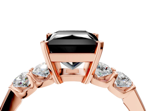 Rose gold Fancy Black Princess Cut Brilliant Diamond Five-Stone Engagement Ring with Prong Setting on a Classic Band_7