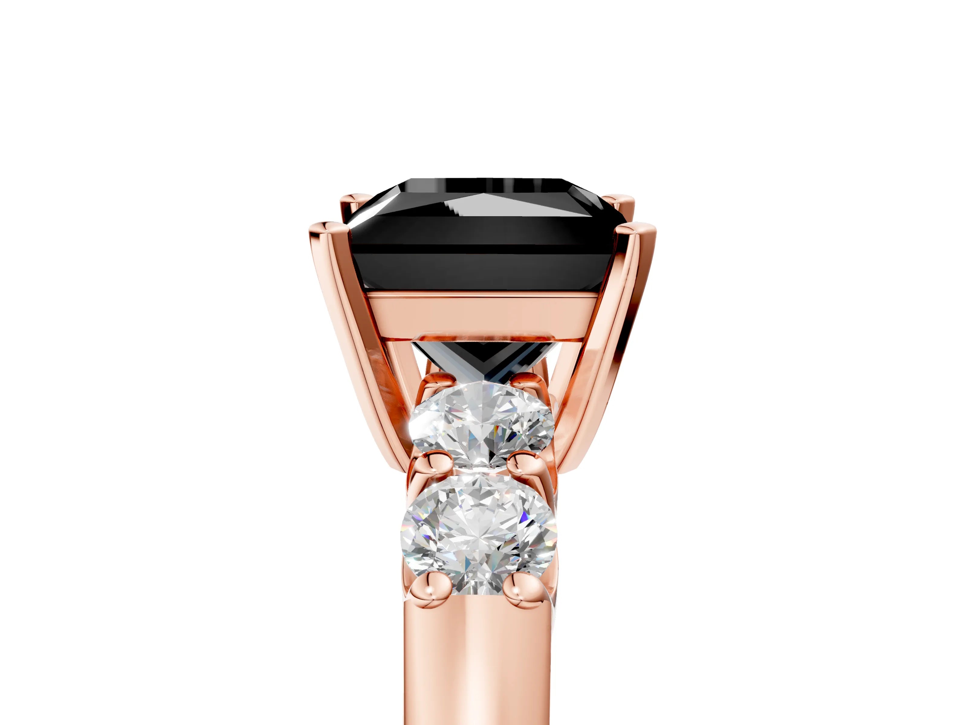 Rose gold Fancy Black Princess Cut Brilliant Diamond Five-Stone Engagement Ring with Prong Setting on a Classic Band_8