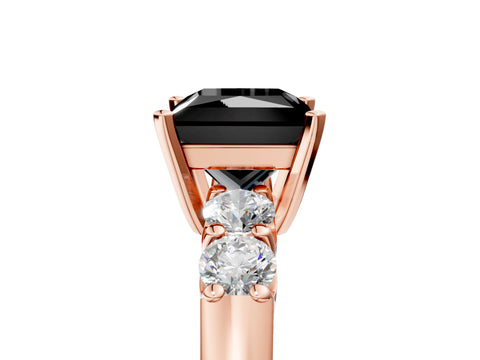 Rose gold Fancy Black Princess Cut Brilliant Diamond Five-Stone Engagement Ring with Prong Setting on a Classic Band_8