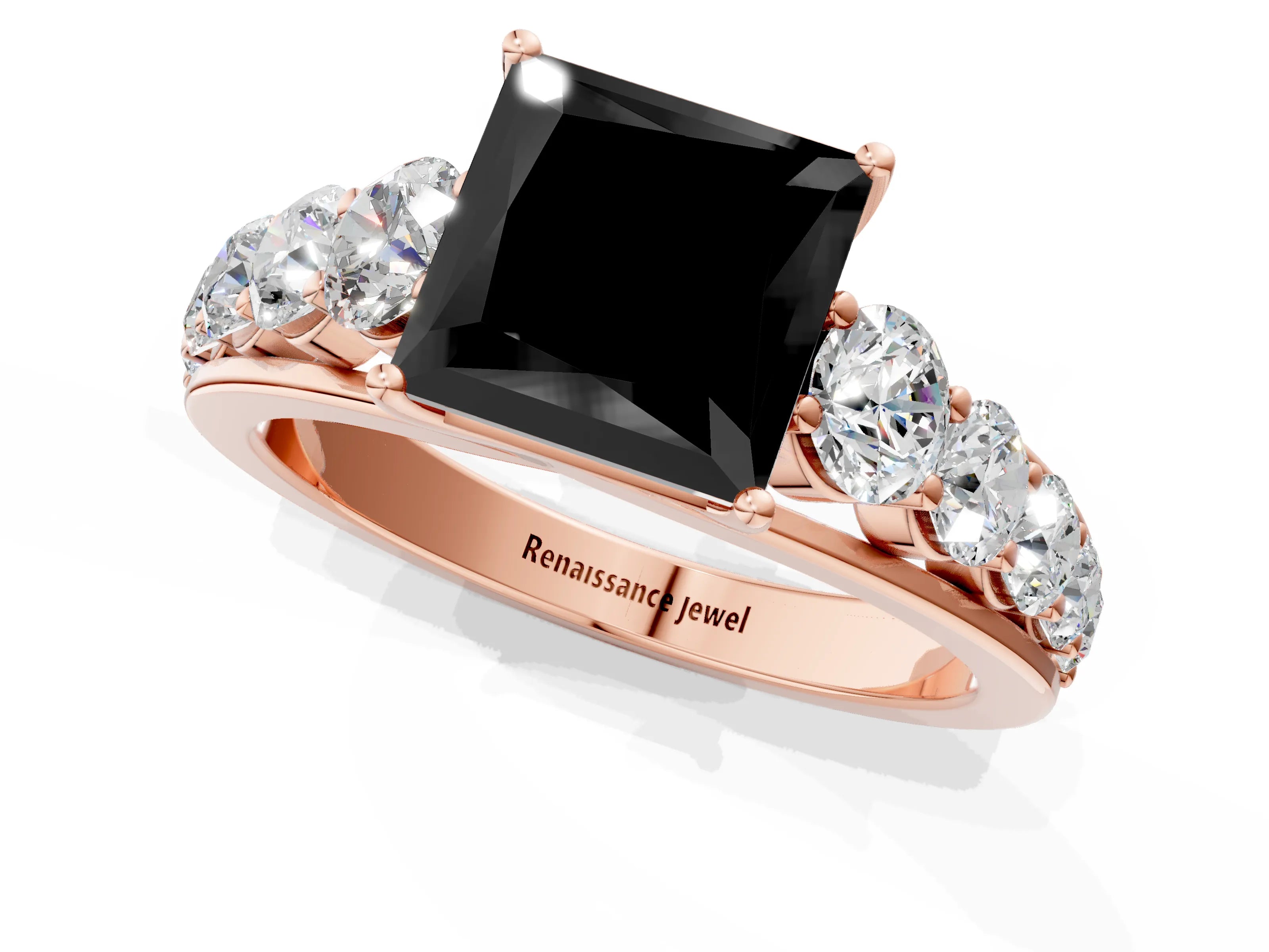 Rose gold Fancy Black Princess Cut Brilliant Diamond Pavé Band with Six-Prong Setting_1